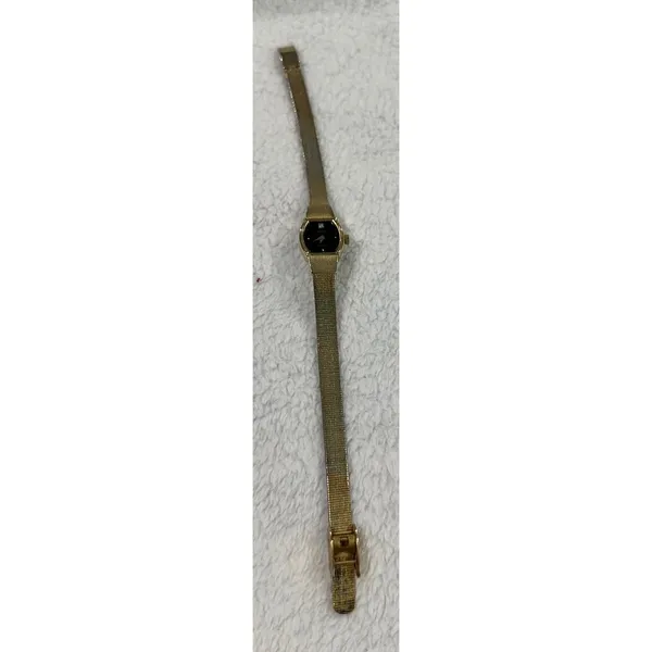 Elgin EK228-008 Quartz Women's Gold Tone Black Face Diamond‎ Accent Tank Watch - Image 9