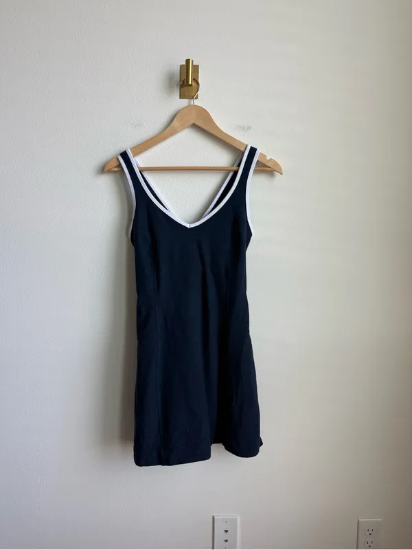 Beyond Yoga Spacedye Starting Line Dress Navy White Built-In Bodysuit Large - Image 5
