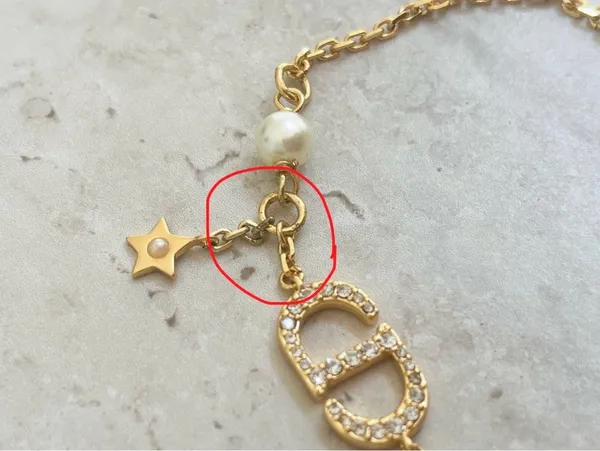 Christian Dior Crystal & Resin Pearl Petit CD Charm Gold Bracelet - Image 5