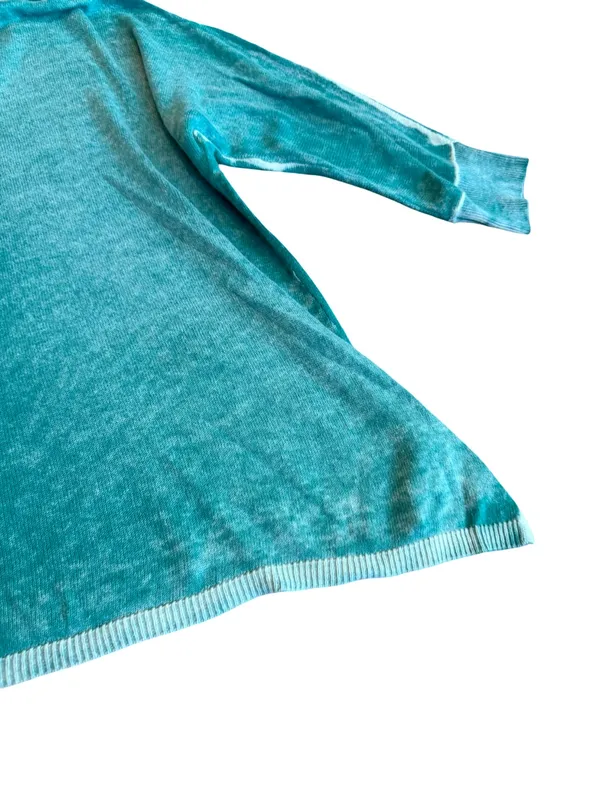 Sundance Teal Mint Trim V Neck Cotton Sweater Sleeve Oversized Medium Women's - Image 12