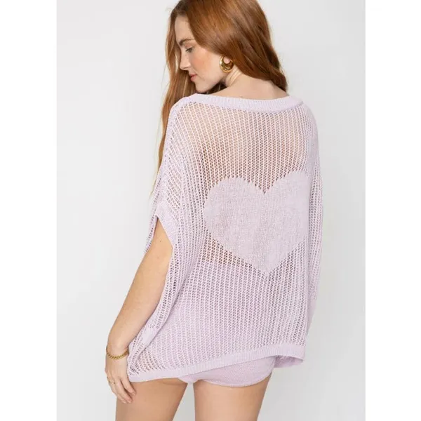 NWT Callahan Knitwear x Revolve Lilac Purple Heart Open Knit Top Brief Short Set - Image 2