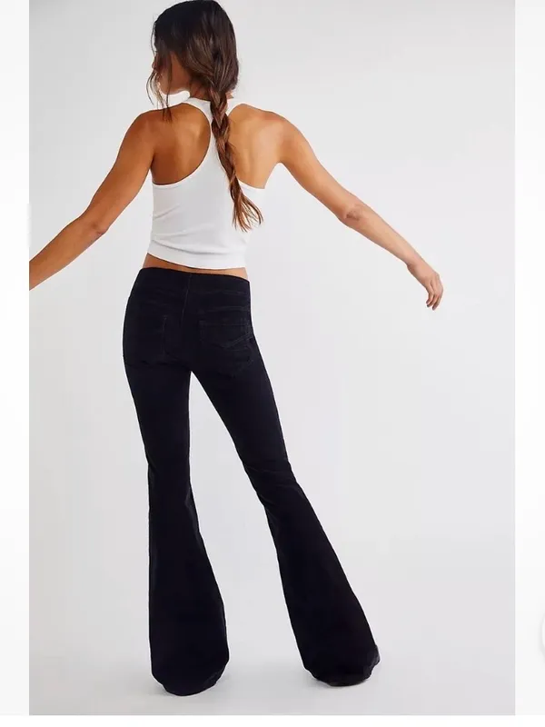 Free People Pull On Corduroy Flare Pants In Black Size 32 EUC - Image 3