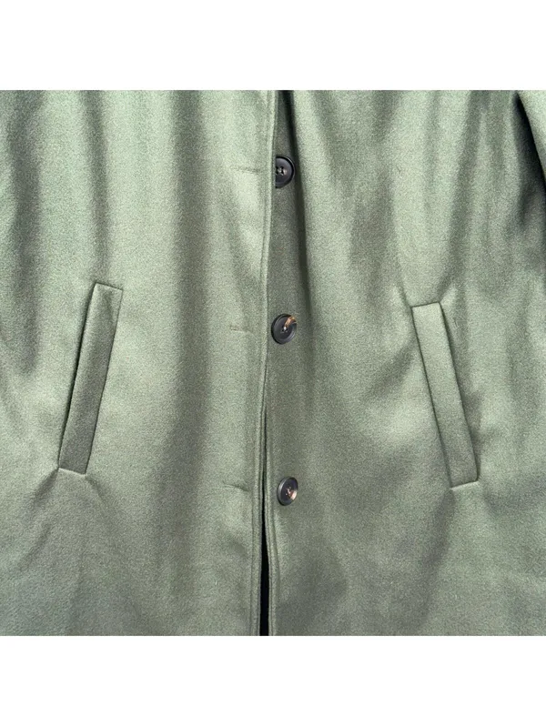 Women’s Olive Green Long Fleece Coat Jacket Size Large Button Front - Image 3