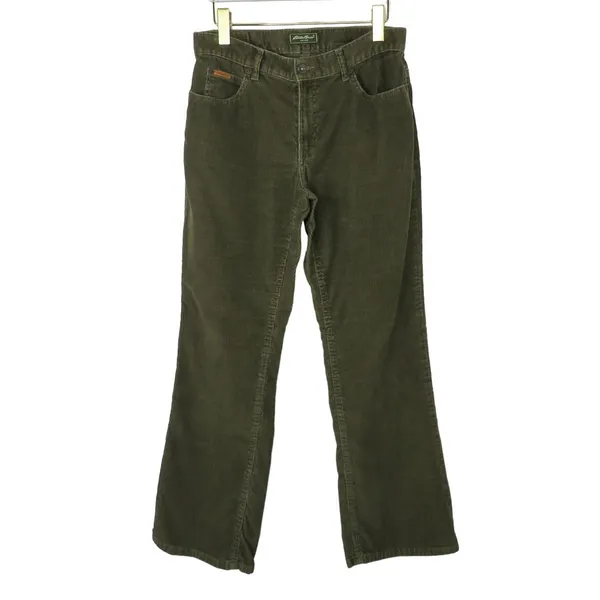 90s Vintage Eddie Bauer Olive Green Velvet Corduroy Straight Leg Pants 8P 30" - Image 2