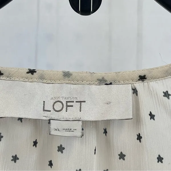 LOFT Ivory and Black Dotted Ruffle Blouse - Image 5