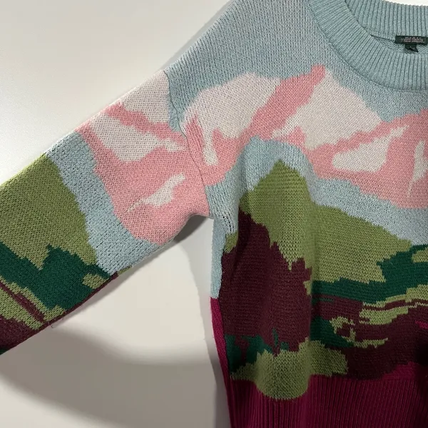 Wild Fable Y2K colorful mountain scenic sky knit crewneck sweater Sz L - Image 5