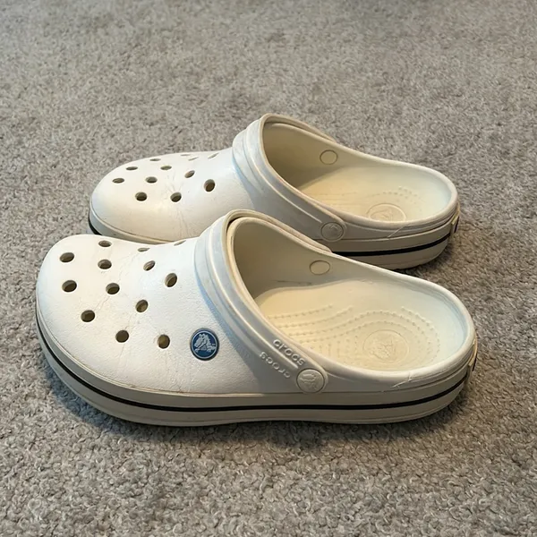 Crocs Crocband Clogs White Black Stripe Sporty‎ Slip On Shoes Womens 8 Mens 6 - Image 4