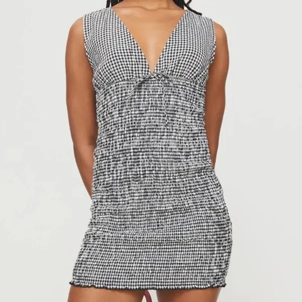 Princess Polly Solving Shirred Mini Dress Black Gingham size 6 NWT - Image 3