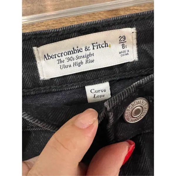 Abercrombie & Fitch NWT 90s Straight High Rise Jeans Faux Leather sz 29 / 8S - Image 4