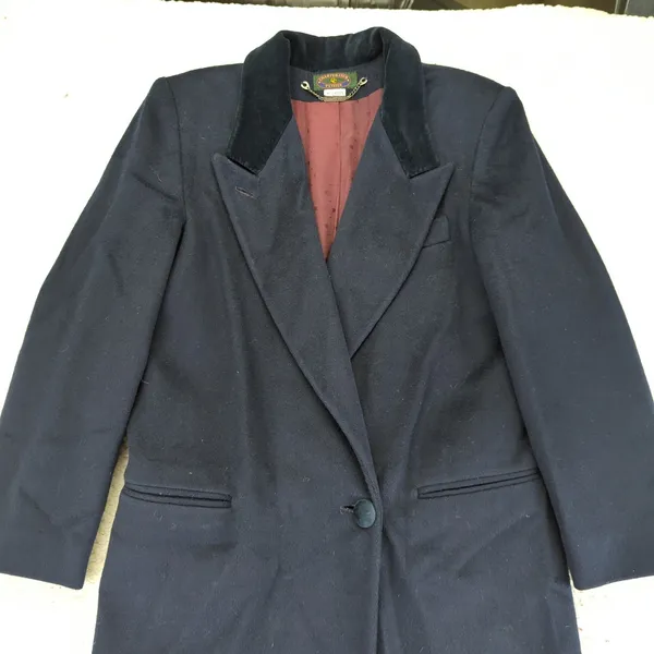 Vtg Charter Navy Blue Wool Long Coat Double Breasted‎ One Button Womens 6 Petite - Image 7