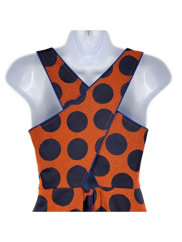 Maeve Rokin Polka Dot Preppy Retro Crossback Dress Orange Blue Size 0 - Image 5