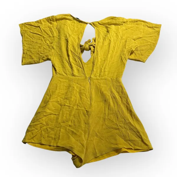 Louna Tie Romper Women's XL Yellow Mustard Short Flutter Sleeve V-Neck RTR - Image 4