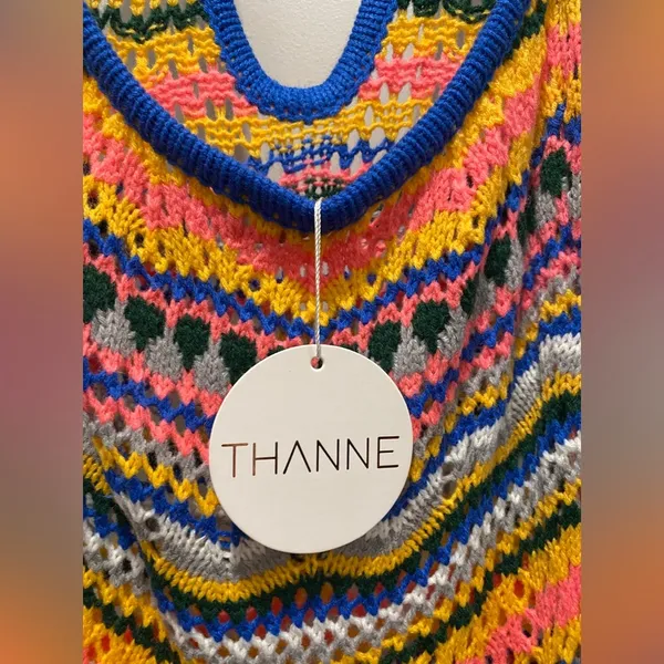 NWT THANNE Multicolor Striped Crochet Knit Unlined Halter Tie Mini Dress - Image 11
