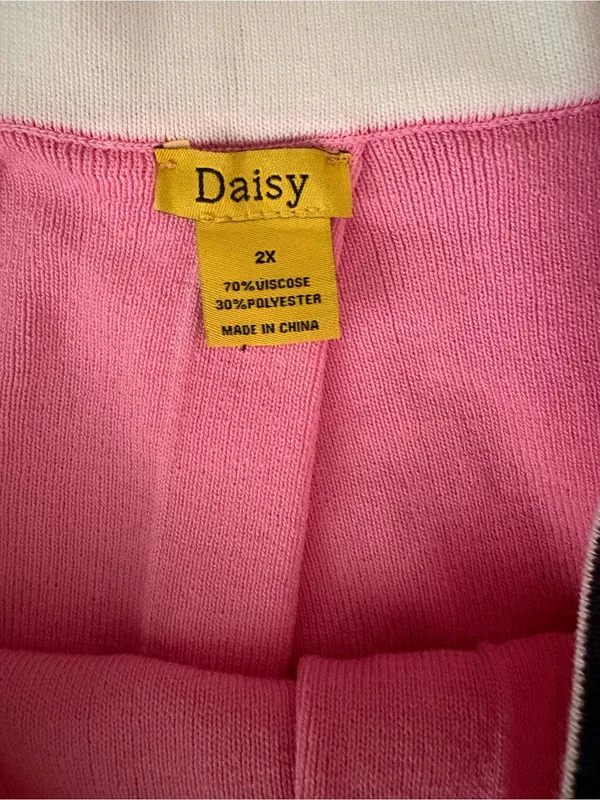 Daisy Pink Pleated Skater Skirt with Navy & White Trim - Image 2