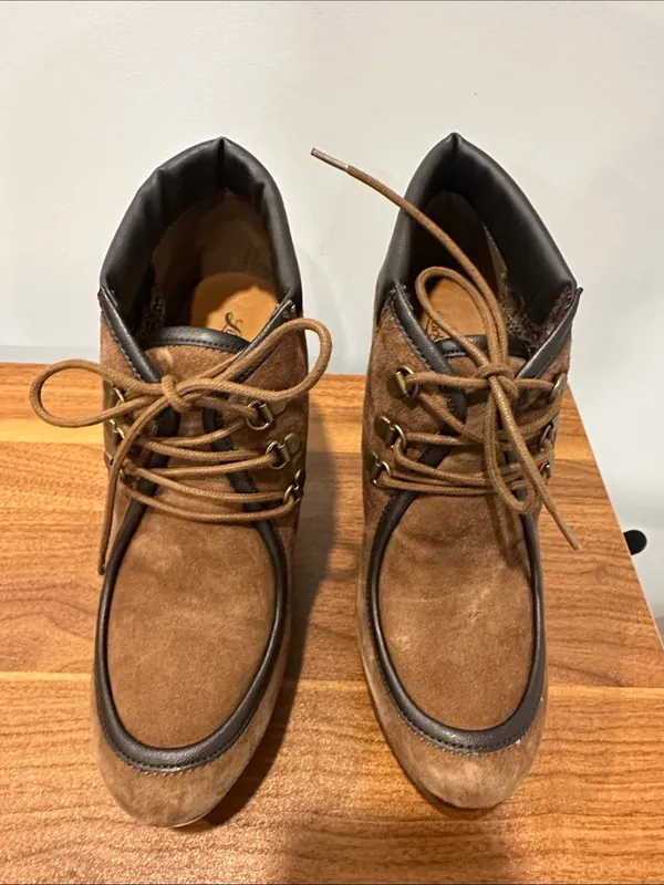 Lucky Brand Brown Suede Platform Heeled Boots - Image 2