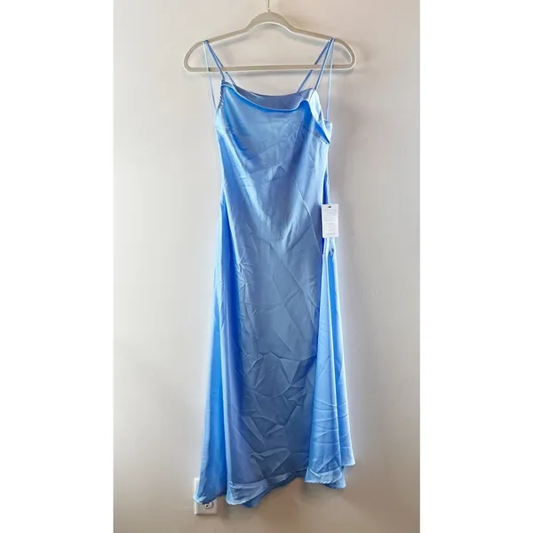 ASTR Midi Satin Gaia Slip Dress in Sky Blue Small - Image 3