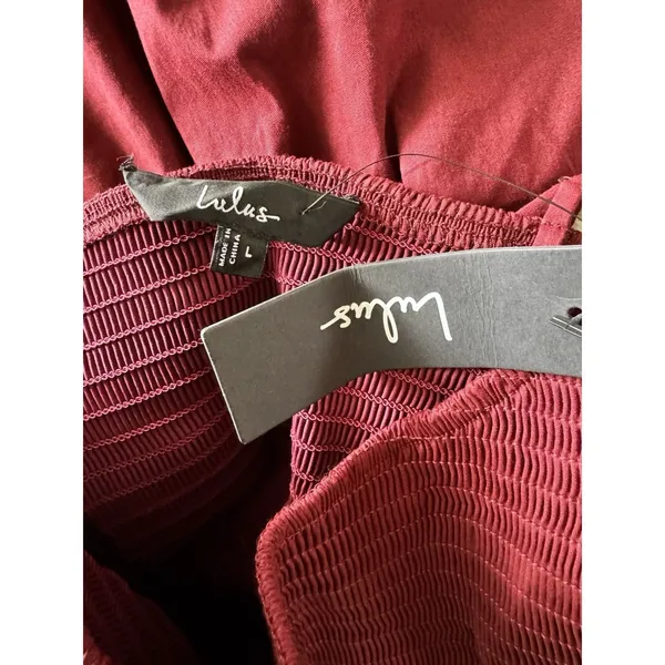 NWD Lulus Tandria Burgundy Smocked Sleeveless Midi Dress Size Large - Image 8