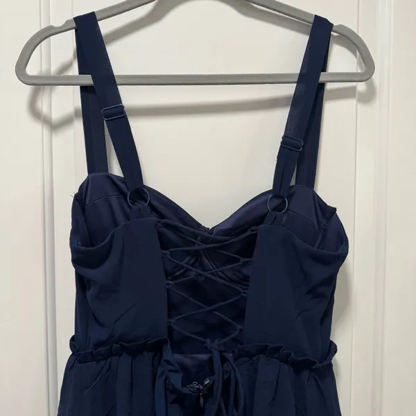 Lulus Sophisticated Occasion Bustier Lace-Up Maxi Dress NWOT size Medium Navy - Image 6