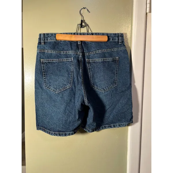 Cotton On Women's Size 10 Midi Denim Dad Shorts Dark Stone Wash 100% Cotton High - Image 6
