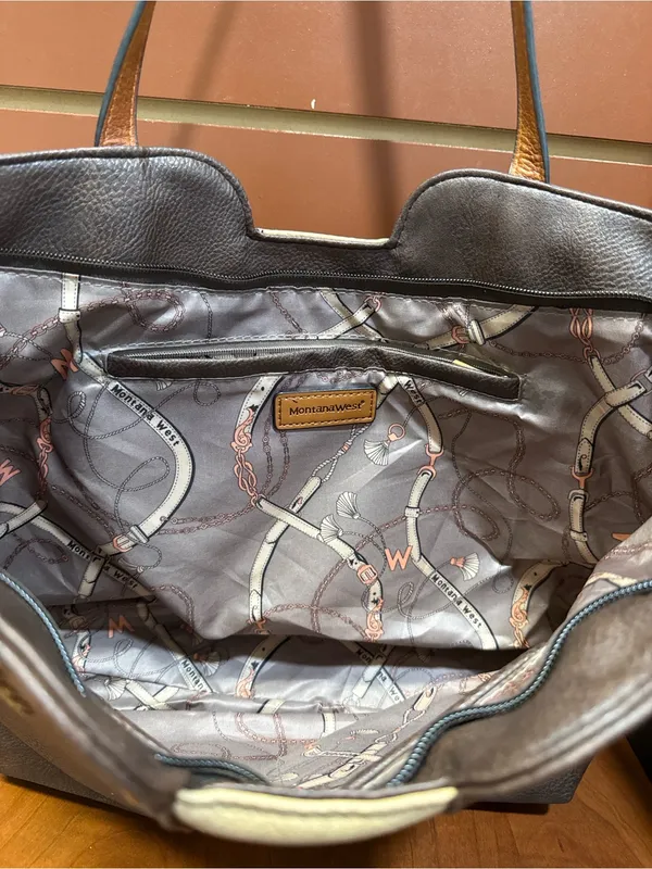 Montana West Brown & Cream Two-Tone Leather Tote - Image 3