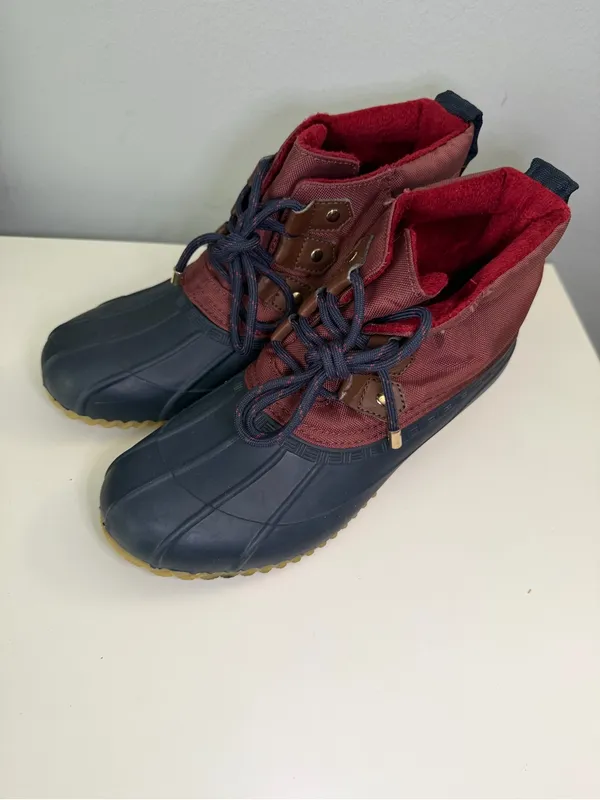 Tommy Hilfiger Womens Boots Outdoors Quilted Duck Boots Maroon Navy size 6 - Image 5
