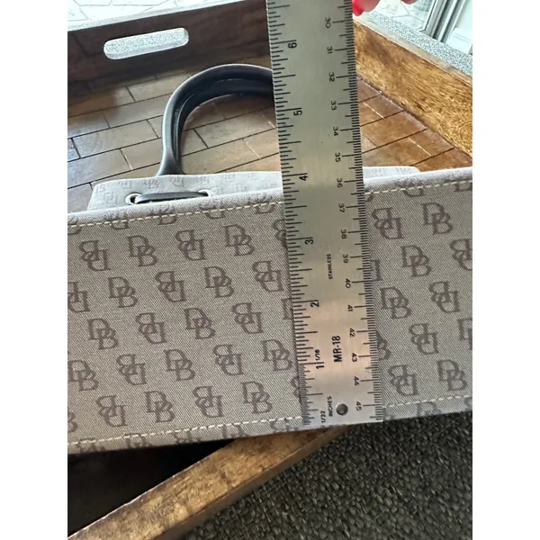 Dooney & Bourke Monogram Canvas Tote Bag Brown Leather‎ Trim Tassel Accent - Image 7