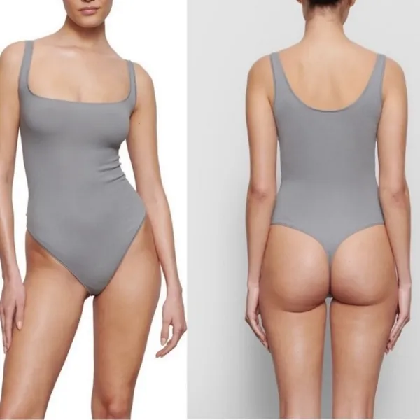 SKIMS Cotton Rib Thong Bodysuit in Pacific, NWT XXS - Image 3