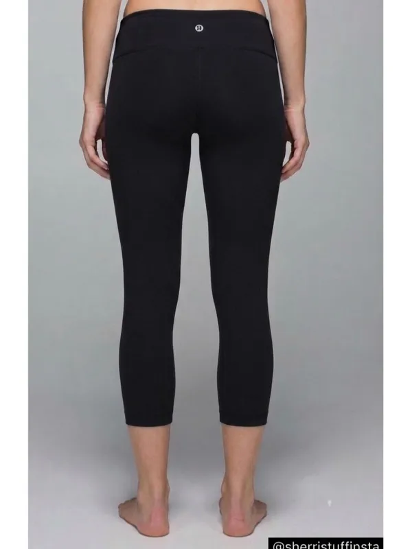 Lululemon Wunder Under Mid Rise Crop 21" Black Luon Yoga Leggings 4 - Image 2