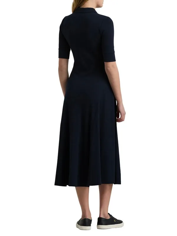 Lauren Ralph Lauren Lillianna Dress in Black Large Womens Midi Knit Ribbed Polo - Image 2