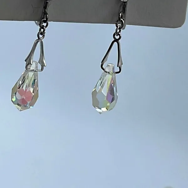 Vintage Sterling silver teardrop AB coated faceted crystal earrings. - Image 2