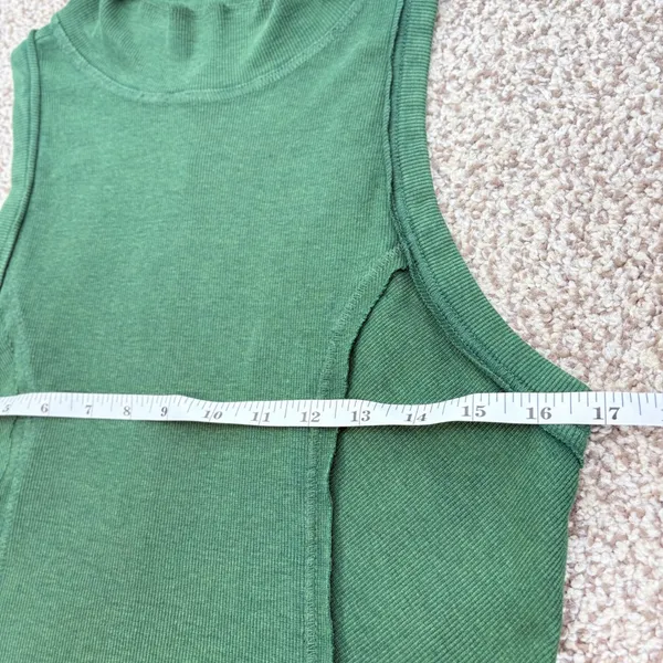 Pilcro Anthropologie Tank Top‎ Womens M Green Mock Neck Ribbed Raw Edge Boho - Image 11