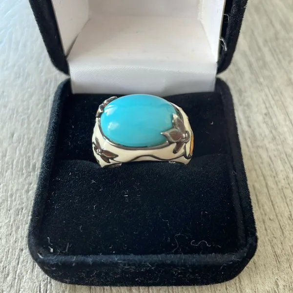 David Sigal Sterling Silver Enamel ring Blue Size 6 - Image 2
