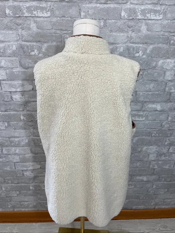 Maurices Cream Sherpa Vest with Brown Trim - Image 4