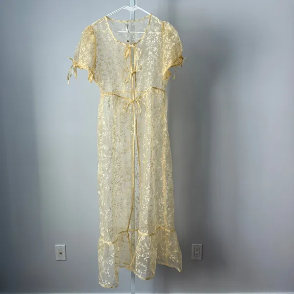 Anthropologie XS Canary Yellow Sheer Floral Maxi Dress‎ Women New Tie Front Boho - Image 2