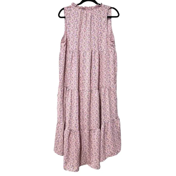 Umgee Womens Pink Floral Tiered High Low Sleeveless Ruffle Tie‎ Neck Dress L NEW - Image 4