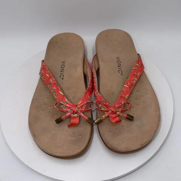 Vionic Bella II Coral Pink Floral Bow Orthotic Sandals Womens 11 Wide - Image 3