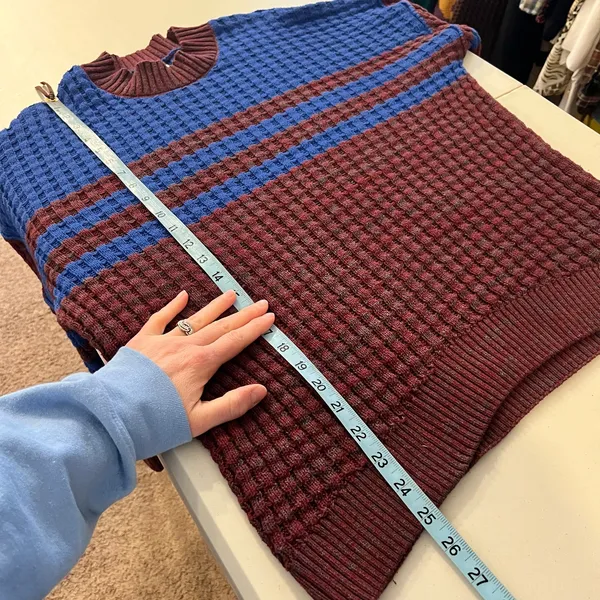 BDG Max Waffle Blue Burgundy Chunky Oversized Knit Sweater Size XS - Image 7