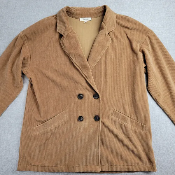 Madewell‎ Redford Womens Corduroy Blazer Jacket Size L Tan Knit Double Breasted - Image 4