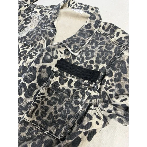 Dance And Marvel Leopard Distressed denim Jacket, Fits Med (D27) - Image 10