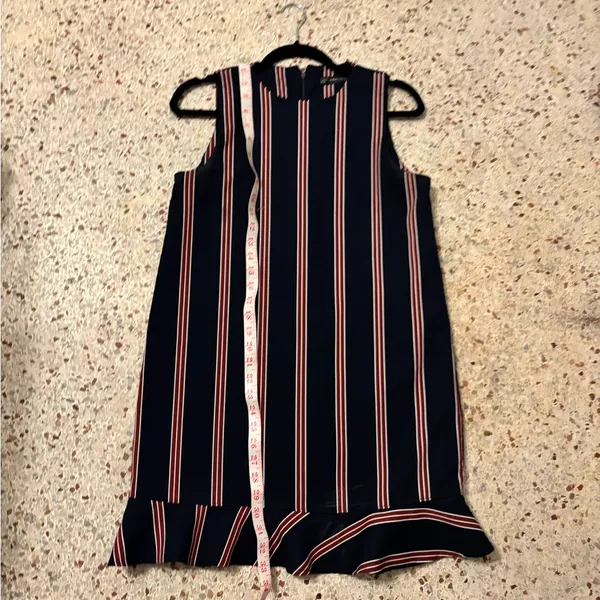 Zara Navy Red Stripe Thick Shift Dress Ruffle Hem m - Image 8
