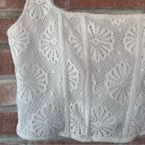 American Eagle Lace Crochet Crop Tank Top Corset Women’s Large White Boho - Image 3