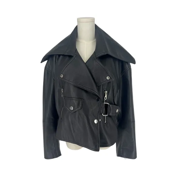 Nanushka Ado Regenerated Leather Biker Jacket‎ Black Espresso XS - Image 3
