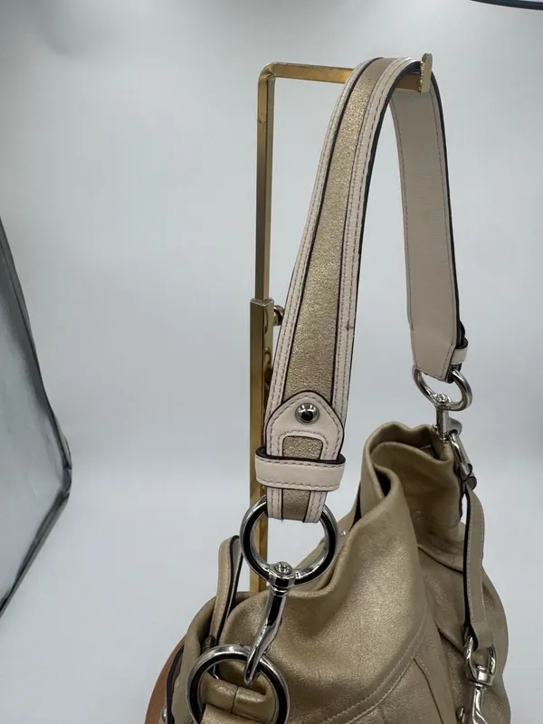 Coach Vintage Metallic Gold Pleated Hobo Bag Y2K Leather Shoulder Bag - Image 8
