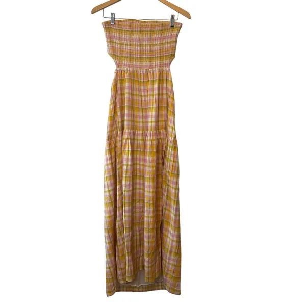 Anthropologie LSpace Tina‎ Strapless Smocked Cutout Plaid Maxi Dress XL NWT - Image 4