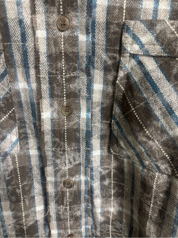 BKE Oversized Plaid Long Sleeve Shirt Medium Brown Blue Frayed Raw Edge Grunge - Image 3