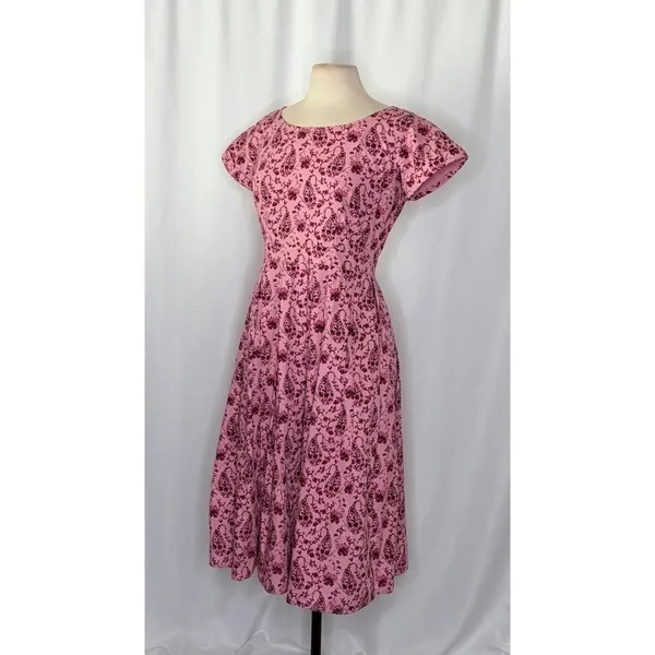 GAL MEETS GLAM Hallie Dress Paisley Floral Pink Purple Box Pleats Pockets Size 8 - Image 6
