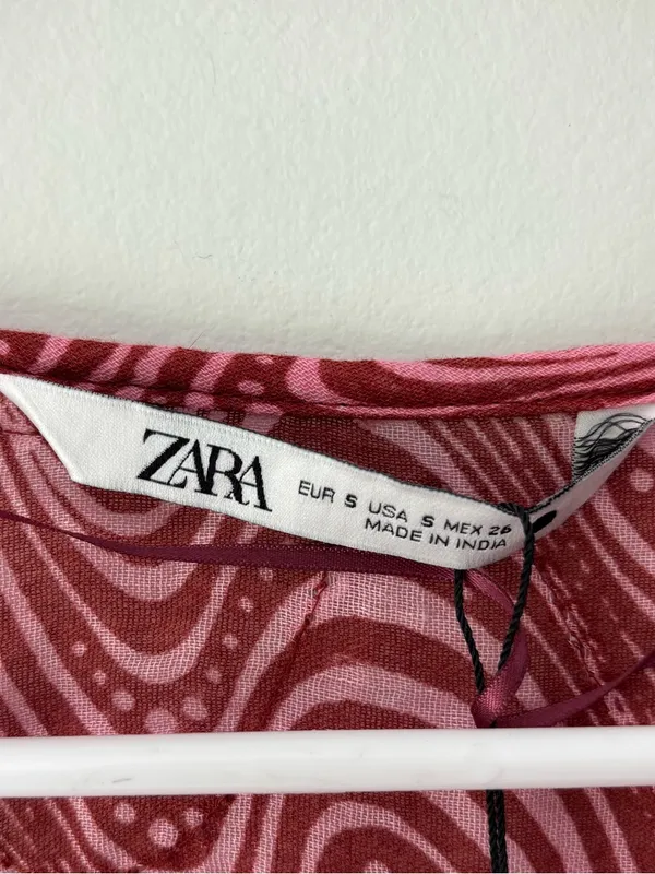 Zara Pink Sequins Beaded Swirl Printed Midi Dress Sheer Deep V Neck Tie Front - Image 4