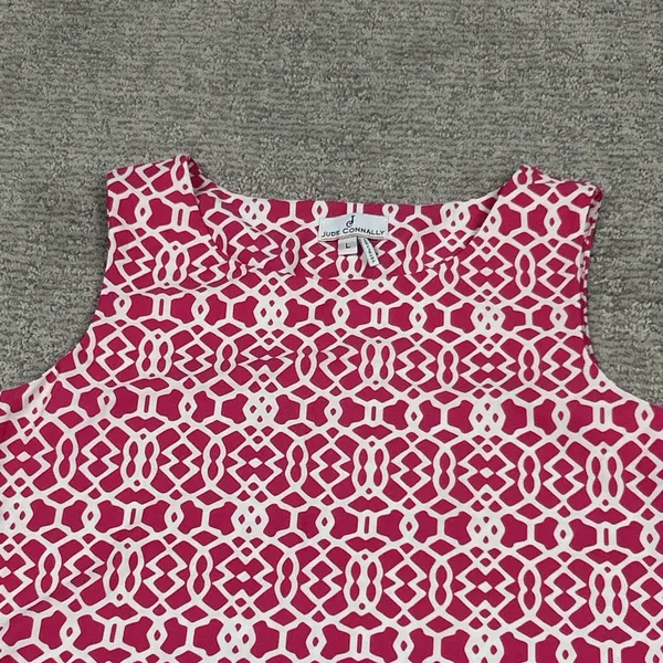 Jude Connally Dress Womens Large Pink White Geometric Sleeveless Shift Stretch - Image 2