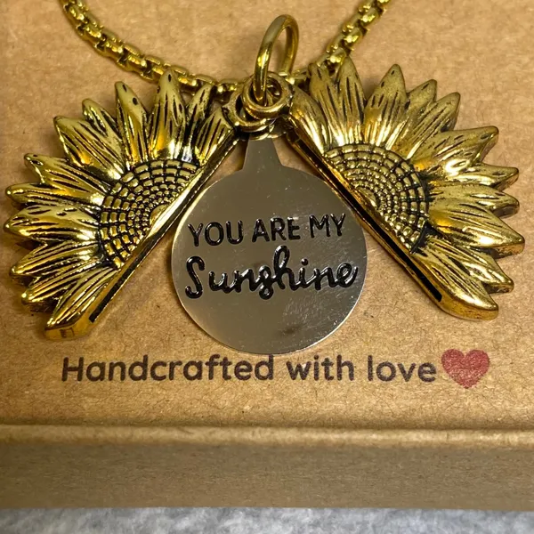 Bee Kind Sunflower‎ Locket Necklace Women Goldtone You Are My Sunshine NIB Gift - Image 5
