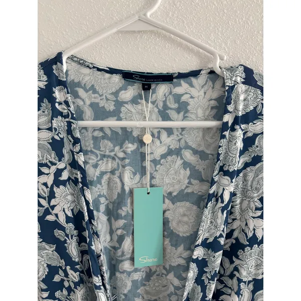 NWT Shore Womens M Blue White Paisley‎ Romper Tie Ruffle Beachy Resort Travel - Image 3